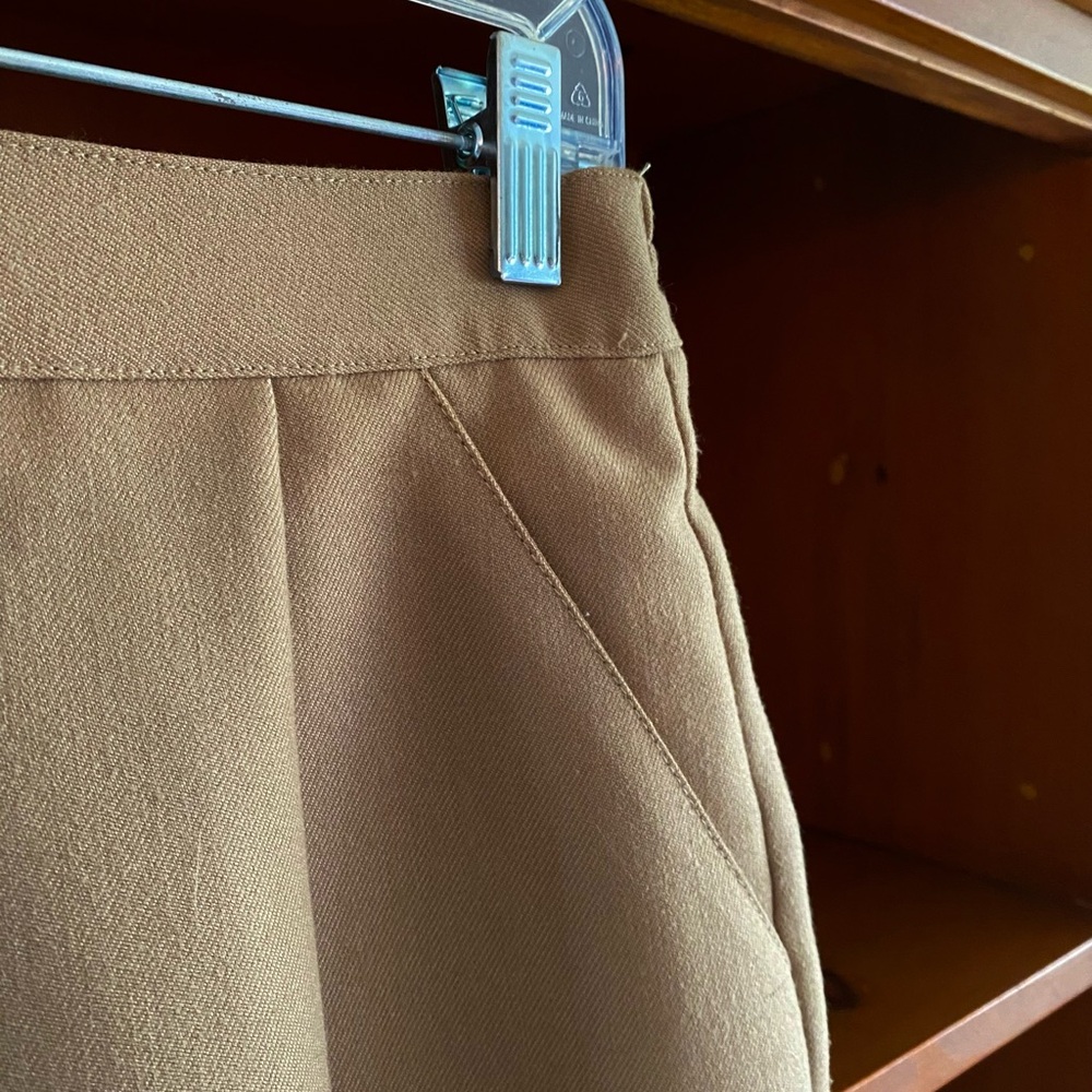 Vintage 80s Principles Petite Camel Wool Blend Midi Skirt Pockets Size 6 - Picture 4 of 12